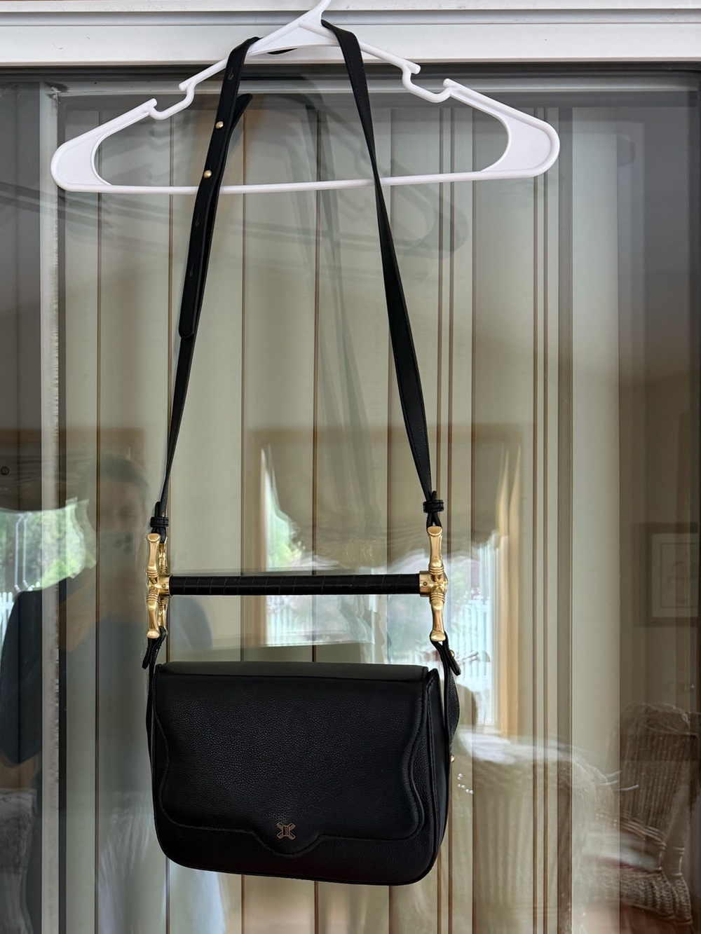 Sancia “The Rome Crossbody” Black Leather Shoulder Bag with Gold Hardware